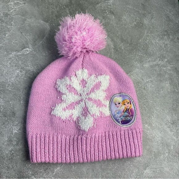 Disney Frozen Forever Sisters Snowflake Pink Beanie Hat - Picture 1 of 6